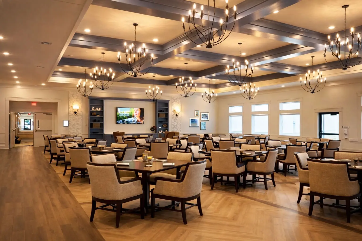 Open room with tables and chairs
